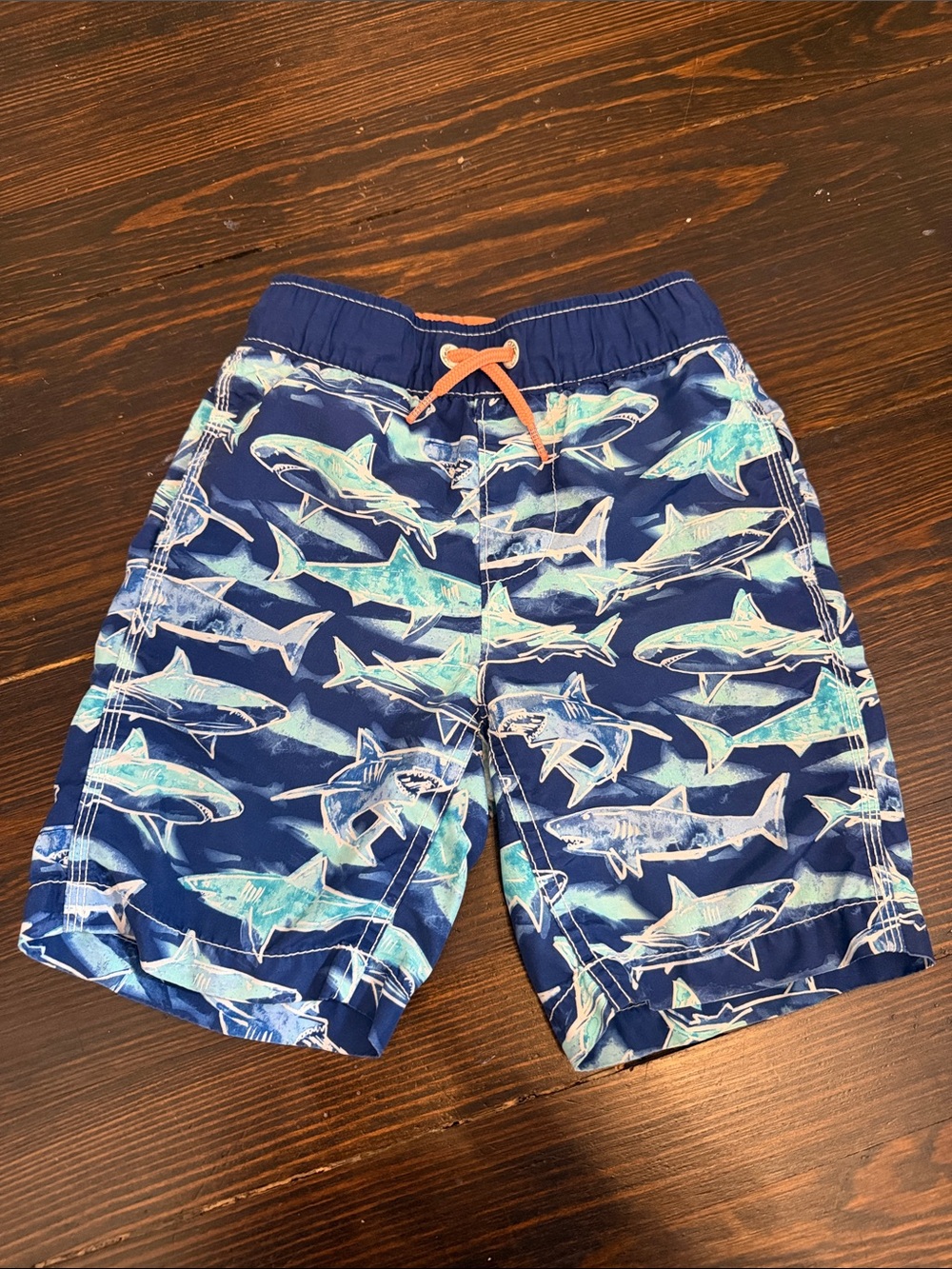 Kids XS (4-5) Navy Shark Print Swim Trunks C#2